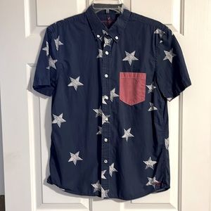 American Eagle short sleeve patriotic slim fit button down shirt M medium